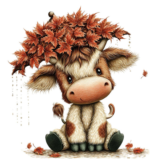 Whimsical Autumn Cow Fabric Panel 19