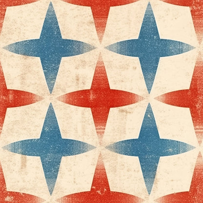 distressed texture, patriotic colors, red white blue, four-pointed stars, geometric pattern, vintage finish, weathered appearance, quilting cotton, fabric panel, americana theme, star motifs, repeating design, cotton fabric, crafting material, sewing fabric, aged look, distressed stars, patriotic quilting, vintage americana, worn texture
