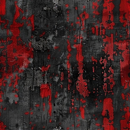 red, black, grunge, distressed, abstract, splatters, drips, weathered, textured, dark, moody, urban, industrial, cotton fabric, quilting panel, paint splashes, grungy, rough texture, crimson, charcoal