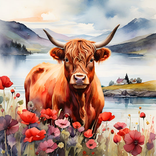 Highland Cow Art Fabric Panel 4
