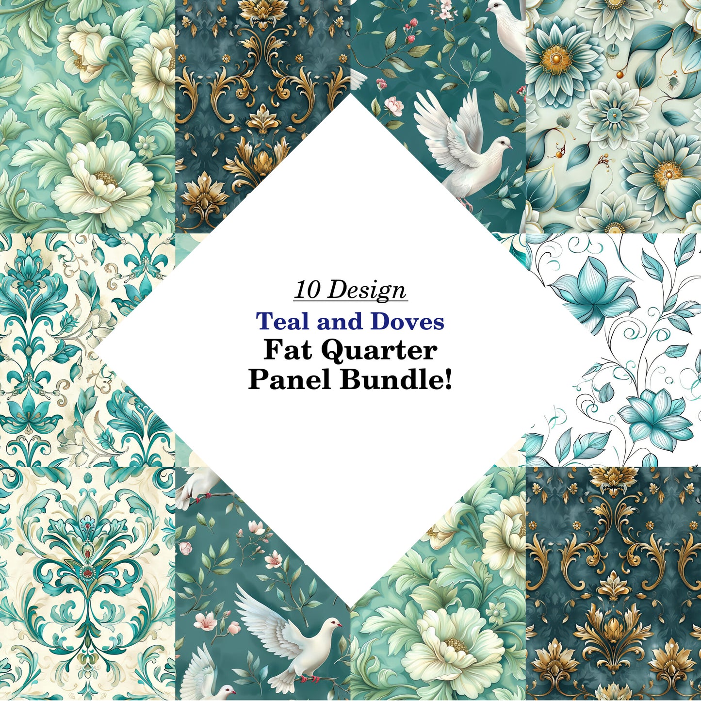 Teal and Doves Fat Quarter Bundle