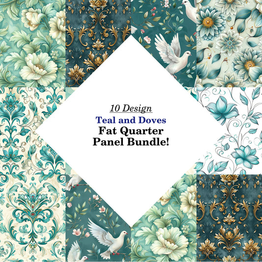 Teal and Doves Fat Quarter Bundle
