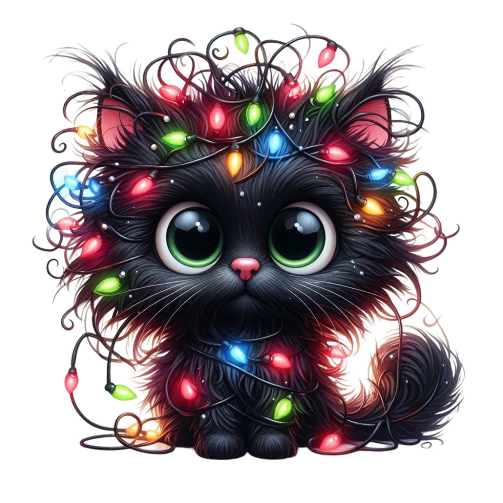 Tangled Christmas Cat Fabric Panel 9