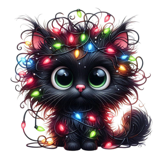 Tangled Christmas Cat Fabric Panel 9