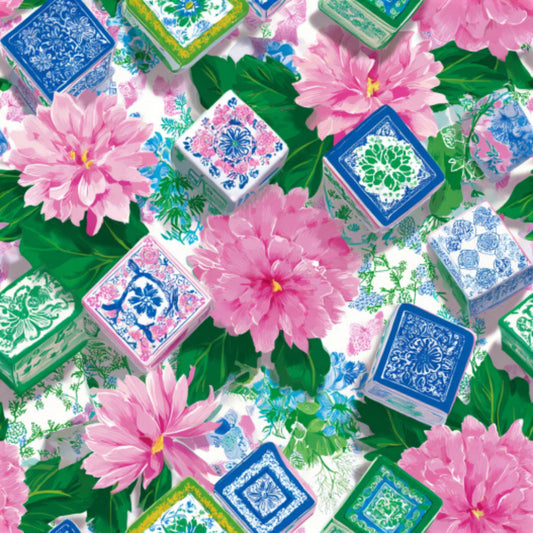 Daily Deal: Pink Chinoiserie Mahjong Pattern 4 Quilting Cotton Fabric - 45" x 1.5 Yards"