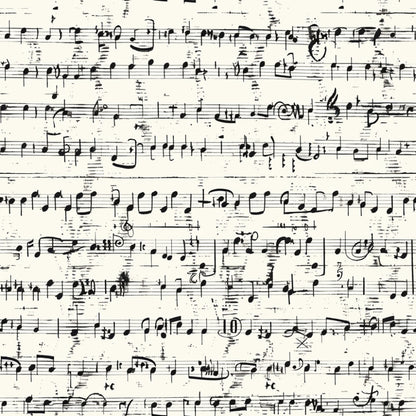 handwritten music, musical notes, sheet music, staff lines, black ink, cream background, vintage manuscript, musical composition, quilting cotton, fabric panel, aged paper, music notation, treble clef, musical symbols, antique style, weathered texture, musical manuscript, cotton fabric, quilting material