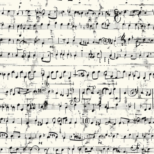 handwritten music, musical notes, sheet music, staff lines, black ink, cream background, vintage manuscript, musical composition, quilting cotton, fabric panel, aged paper, music notation, treble clef, musical symbols, antique style, weathered texture, musical manuscript, cotton fabric, quilting material