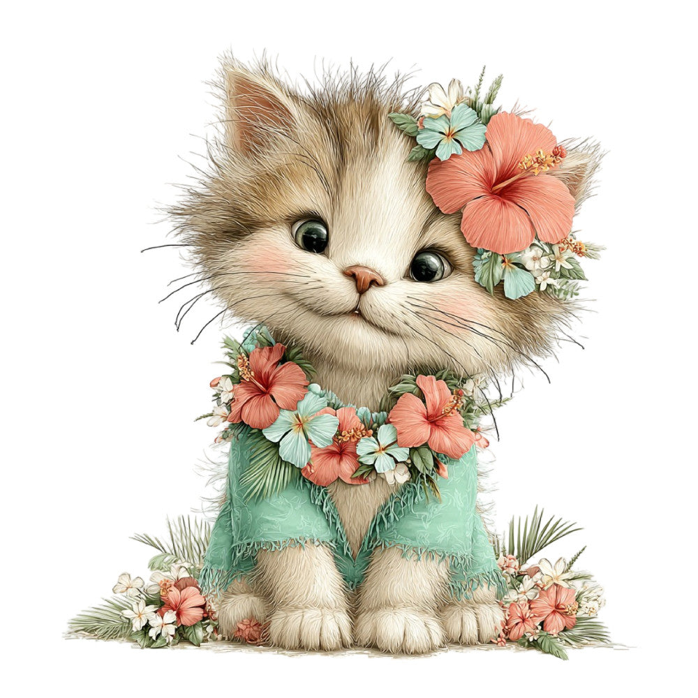 Whimsical Summer Cat Fabric Panel 49