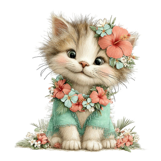 Whimsical Summer Cat Fabric Panel 49