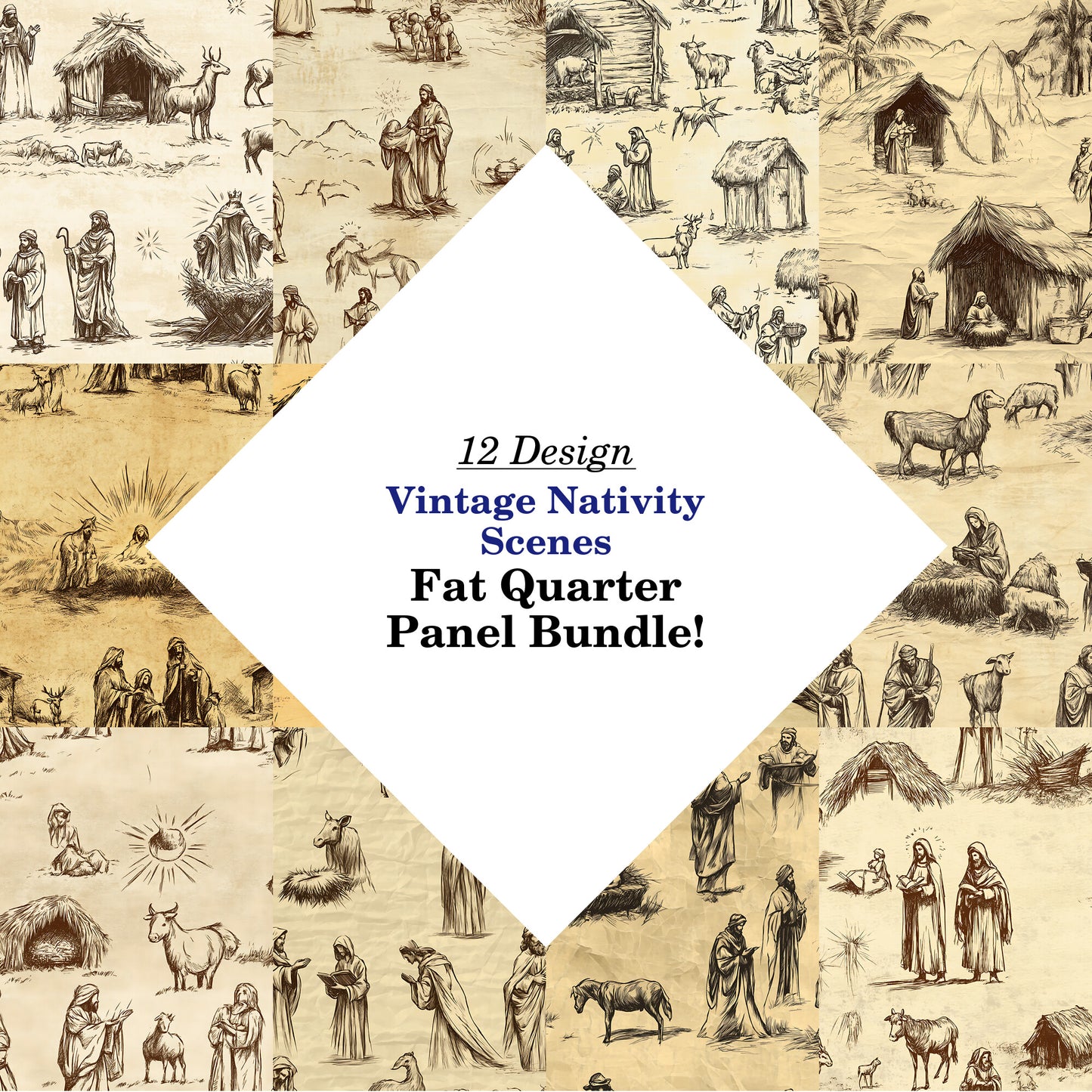 Vintage Nativity Scenes Fat Quarter Bundle