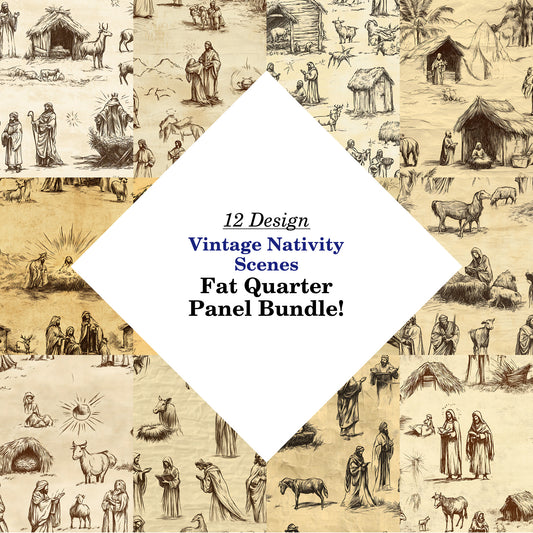 Vintage Nativity Scenes Fat Quarter Bundle