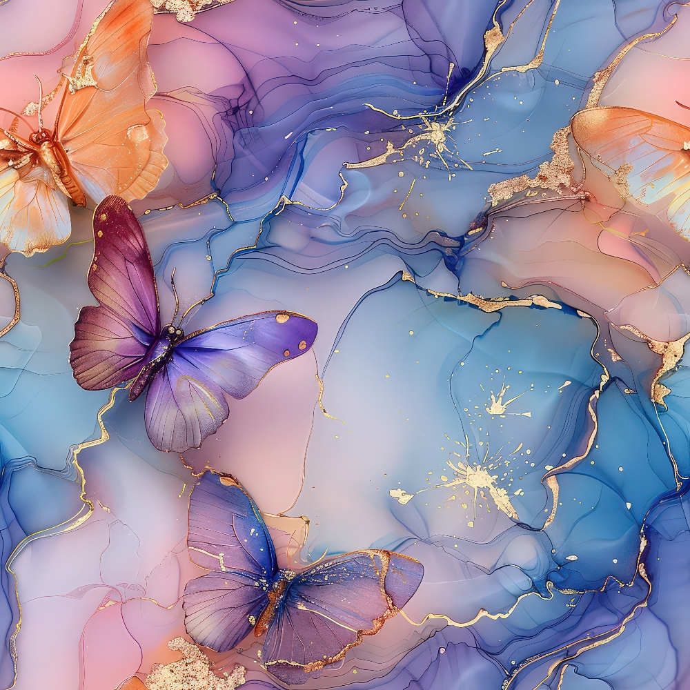 Daily Deal: Pastel Alcohol Ink Butterfly Pattern 6 Quilting Cotton Fabric - 45" x 1 Yard"