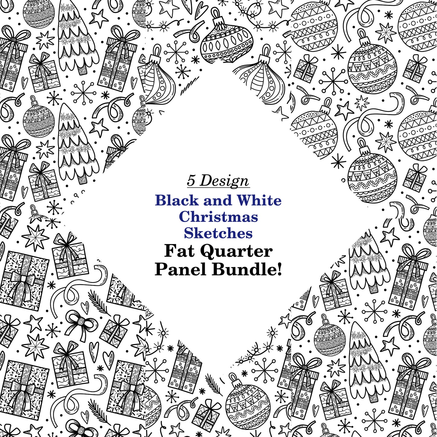Black and White Christmas Sketches Fat Quarter Bundle