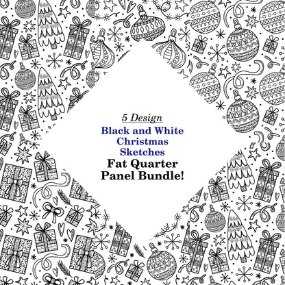 Black and White Christmas Sketches Fat Quarter Bundle