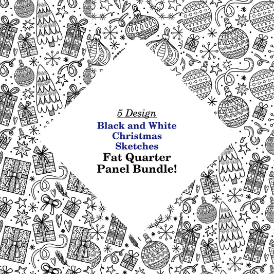 Black and White Christmas Sketches Fat Quarter Bundle