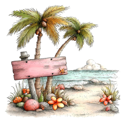 Whimsical Summer Beach Fabric Panel 29