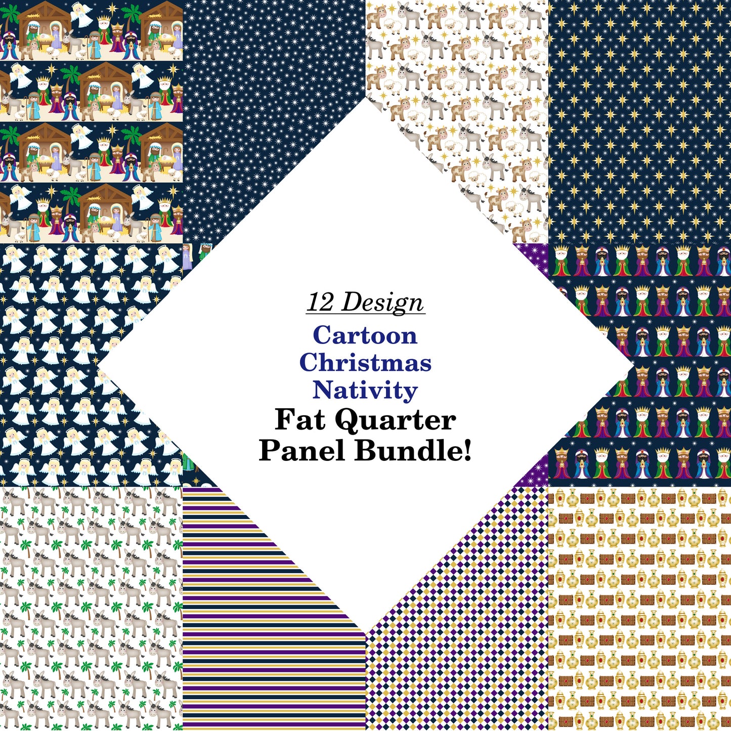 Cartoon Christmas Nativity Fat Quarter Bundle