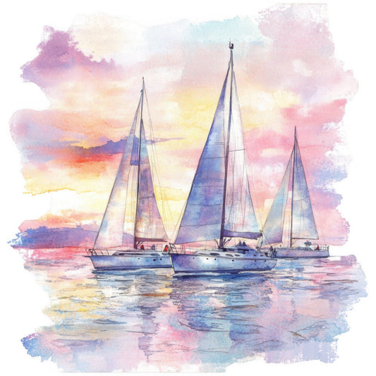 Watercolor Sailing Fabric Panel 9