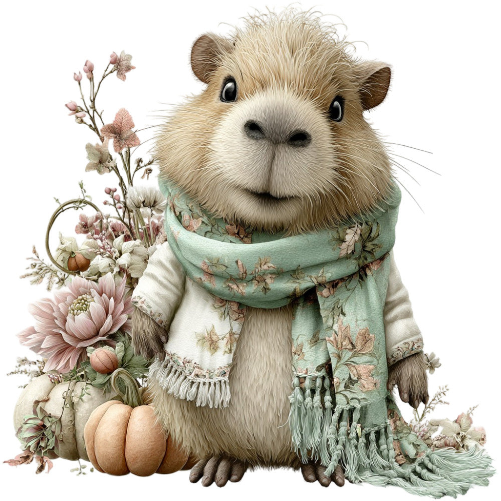 Whimsical Fall Autumn Capybara Fabric Panel 32