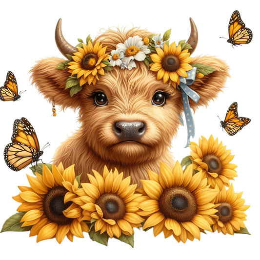 Sunflower Highland Cows Fabric Panel 18