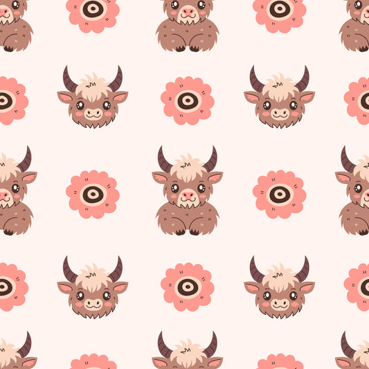Cute Baby Highland Cows Pattern 8 Quilting Cotton Fabric