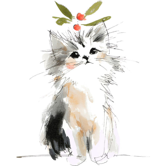 Handdrawn Christmas Cats Fabric Panel 76
