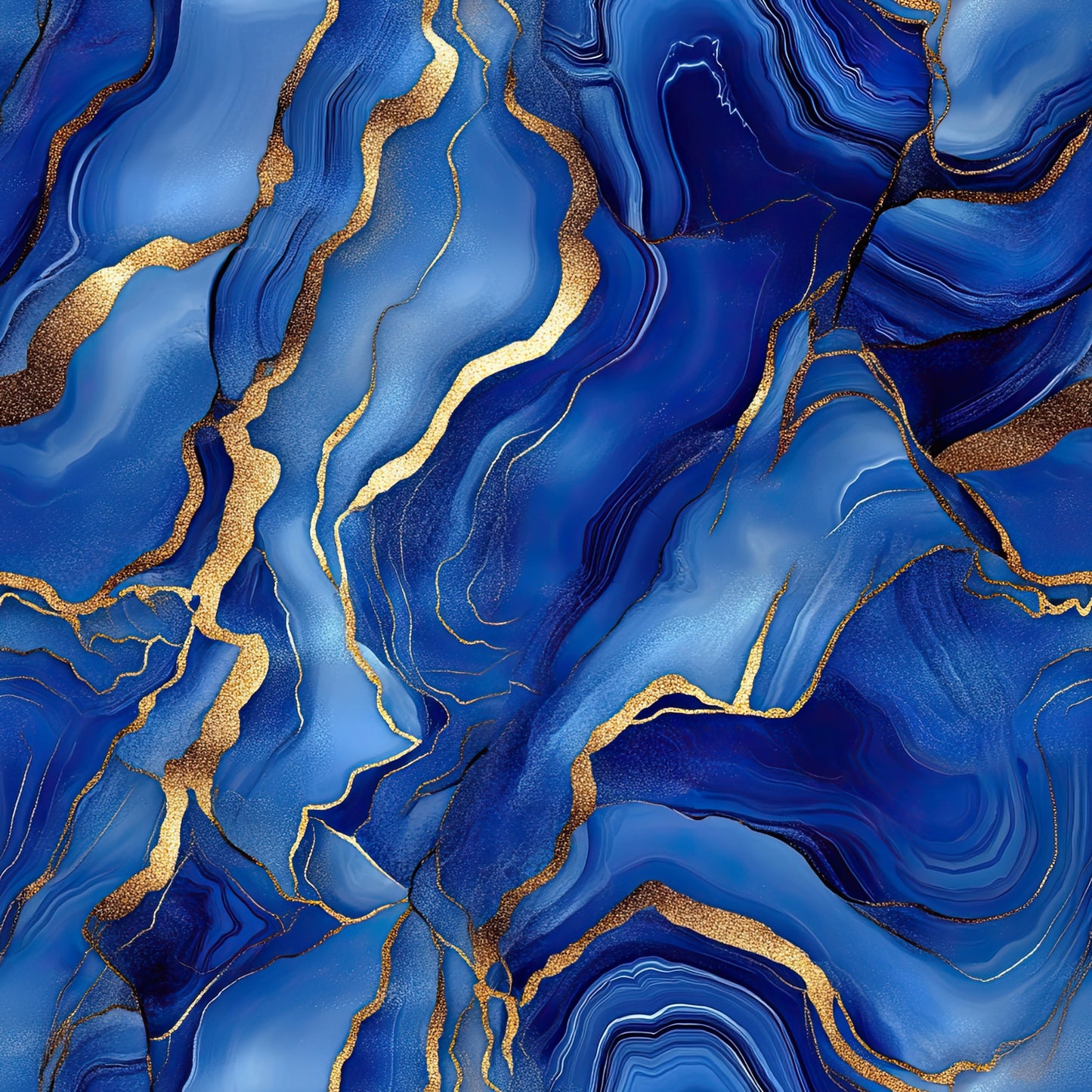 royal blue, gold, navy blue, cobalt blue, agate pattern, marble effect, flowing lines, swirled design, geode inspired, metallic accents, abstract pattern, fluid motion, quilting cotton, fabric panel, luxurious, organic shapes, mineral pattern, wavy lines, sophisticated, jewel tones