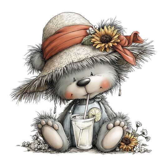 Whimsical Summer Teddy Bear Fabric Panel 36