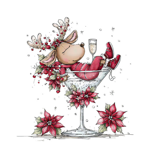 Whimsical Christmas Cocktail Fabric Panel 1