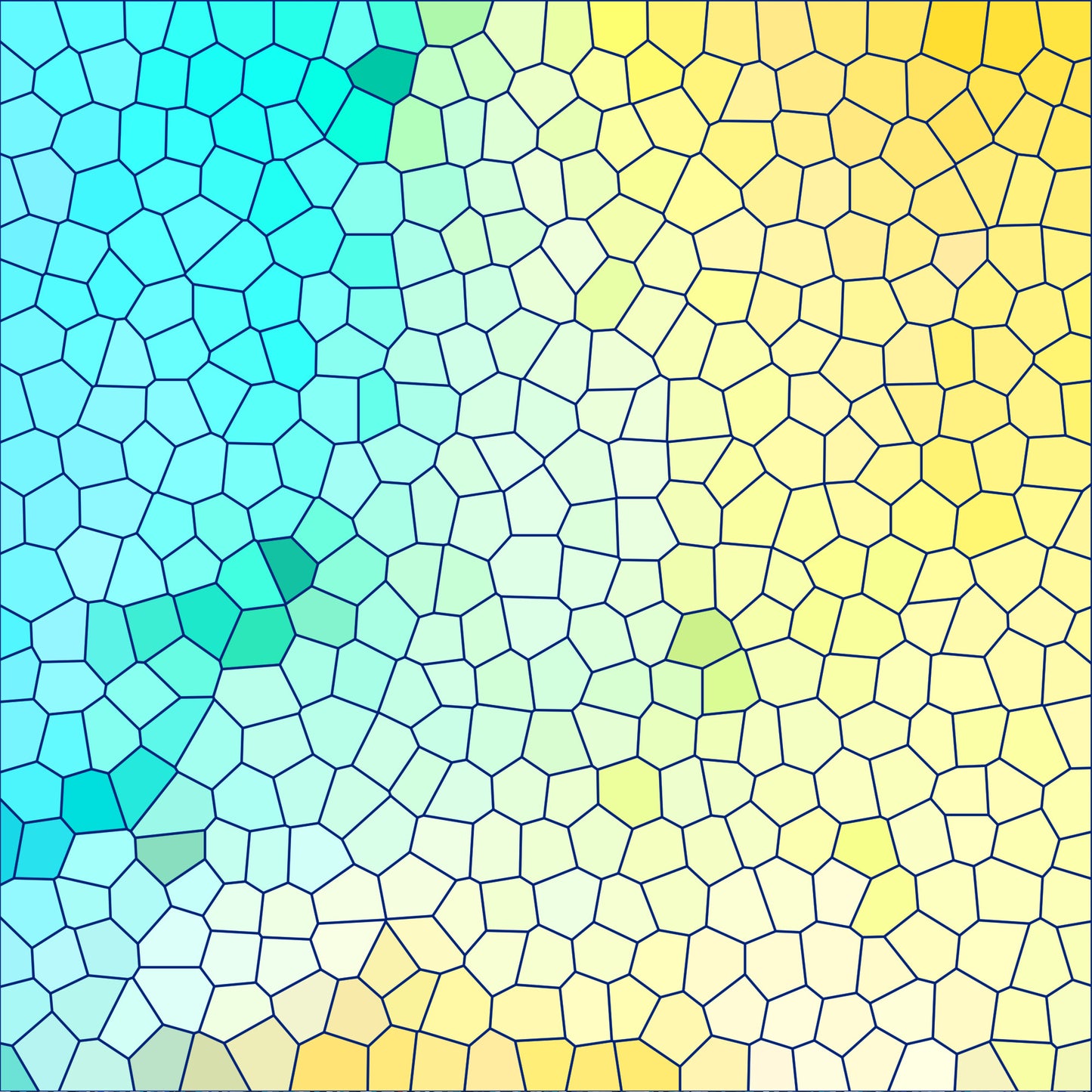 turquoise, yellow, orange, cyan, mosaic pattern, stained glass, geometric design, polygonal shapes, gradient colors, abstract art, modern style, quilting cotton, fabric panel, tessellation, blue-green spectrum, warm tones, cool tones, contemporary design, artistic mosaic, colorful blocks