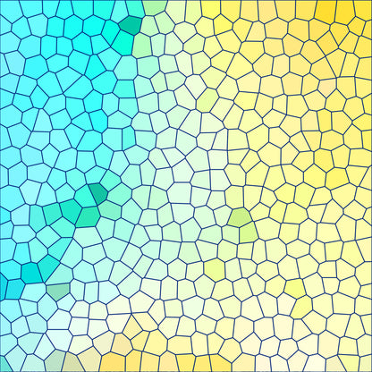 turquoise, yellow, orange, cyan, mosaic pattern, stained glass, geometric design, polygonal shapes, gradient colors, abstract art, modern style, quilting cotton, fabric panel, tessellation, blue-green spectrum, warm tones, cool tones, contemporary design, artistic mosaic, colorful blocks