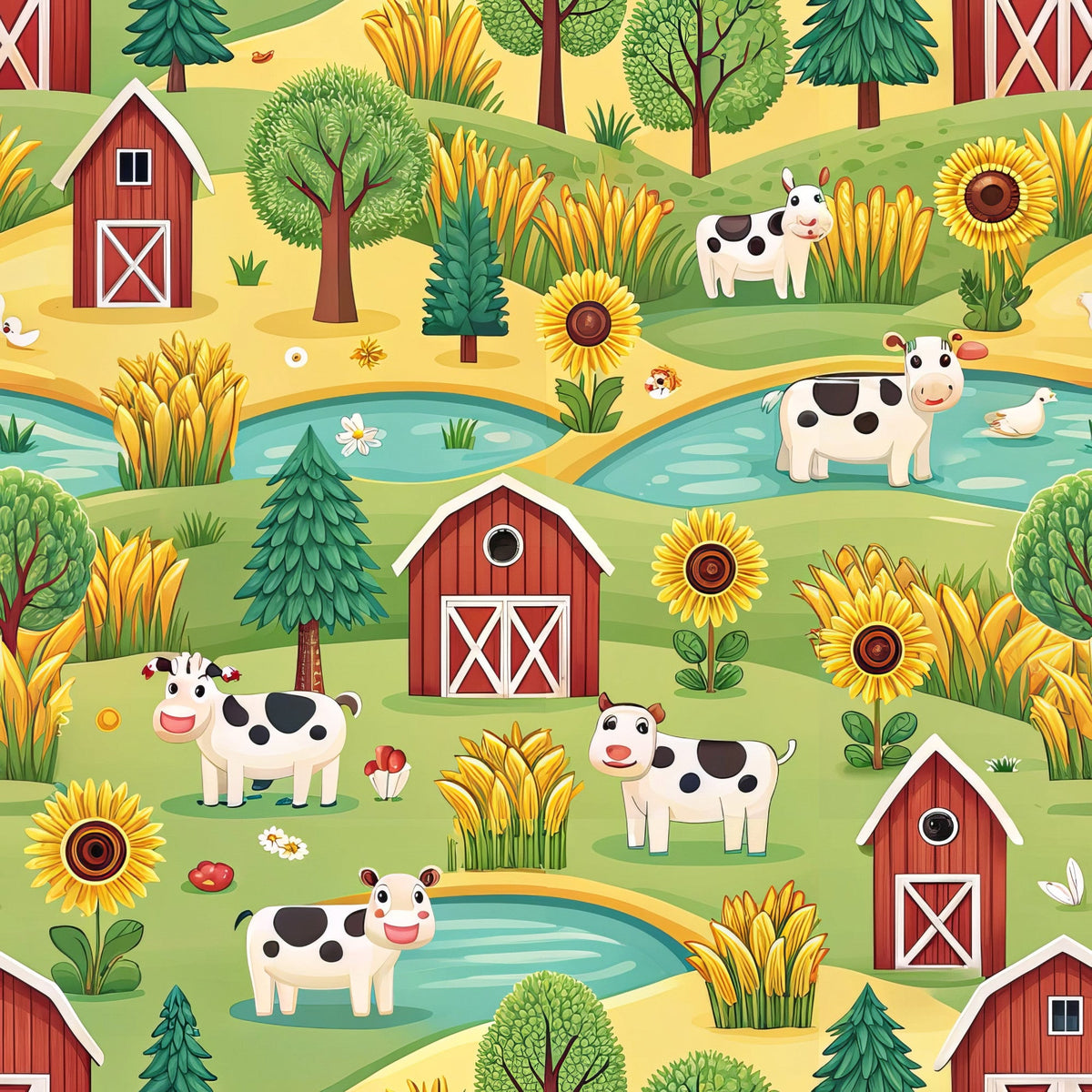 Daily Deal: Lovely Farm Pattern 3 Quilting Cotton Fabric - 45" x 4 Yards"