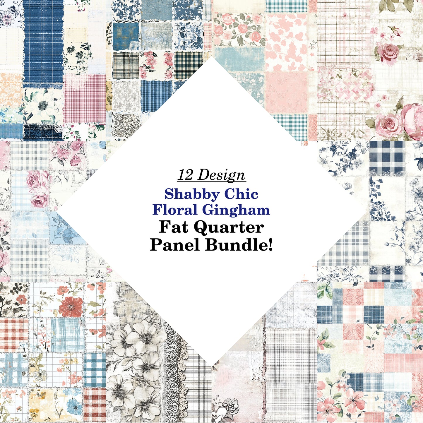 Shabby Chic Floral Gingham Fat Quarter Bundle
