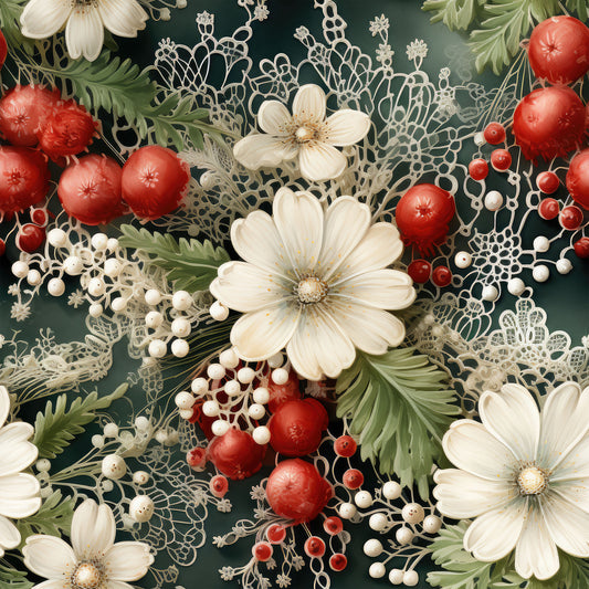 Christmas Florals Pattern 12 Quilting Cotton Fabric