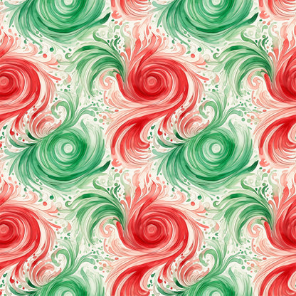 watercolor, christmas swirls, red, green, cream, spiral patterns, flowing design, holiday fabric, quilting cotton, fabric panel, festive colors, circular motifs, whimsical swirls, seasonal pattern, abstract design, coral pink, sage green, decorative swirls, winter theme, holiday crafting