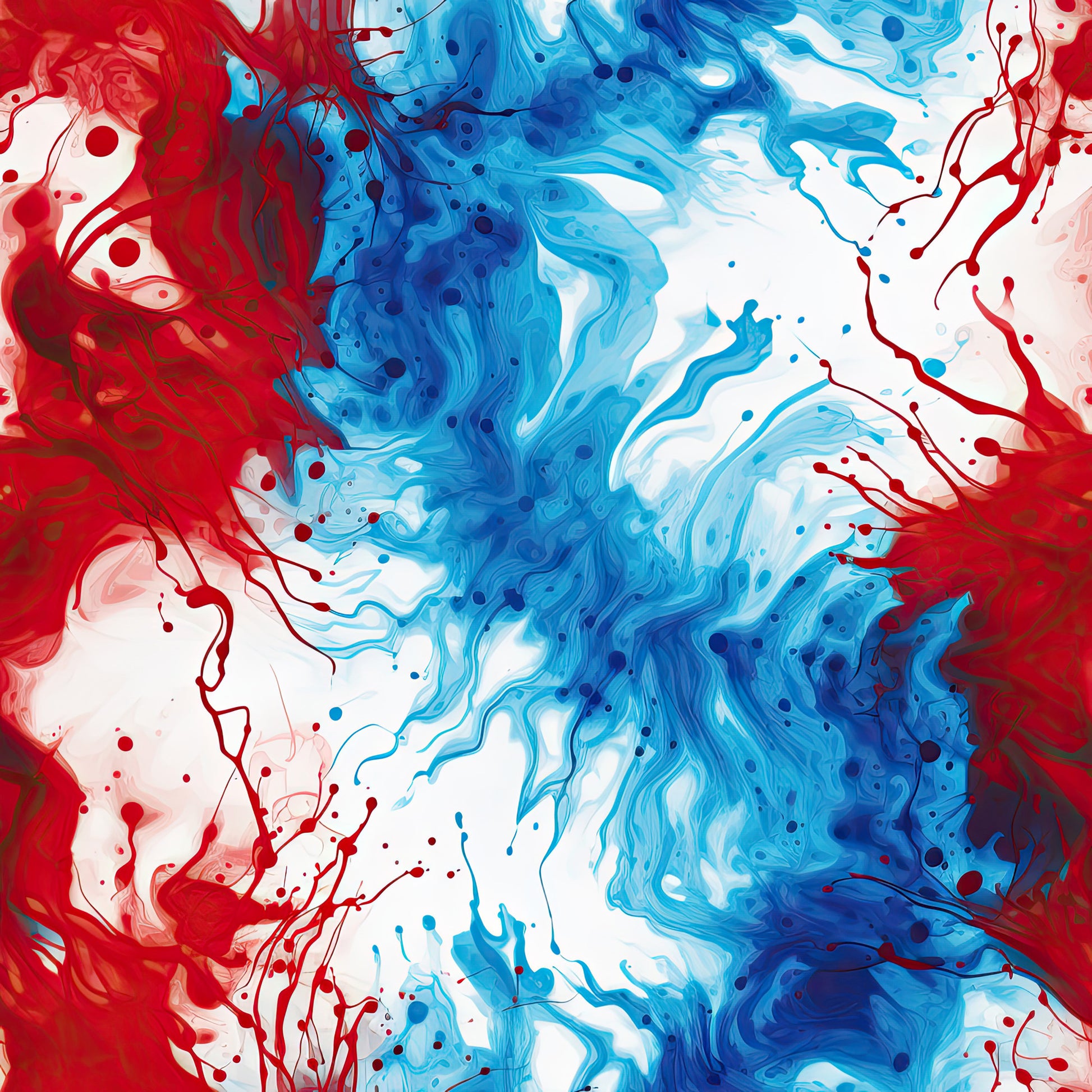 red, white, blue, tie-dye, swirled pattern, marbled effect, patriotic colors, abstract design, flowing lines, paint splashes, organic swirls, fluid art, cotton fabric, quilting panel, americana theme, dynamic movement, color blending, artistic swirls, paint drops, patriotic fabric