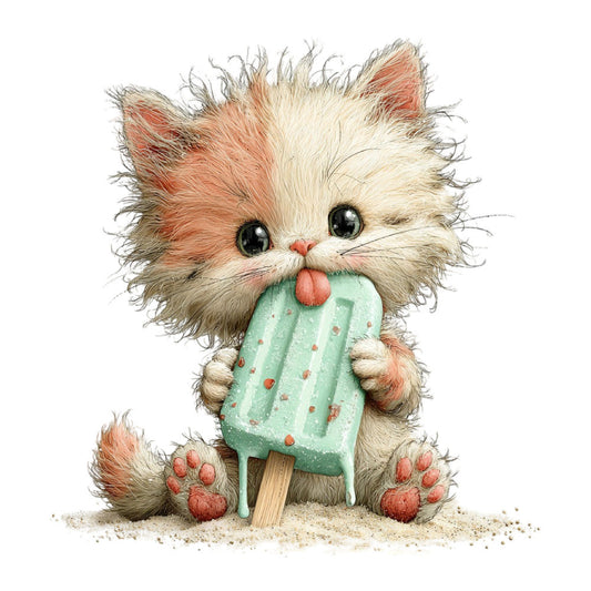 Whimsical Summer Cat Fabric Panel 44