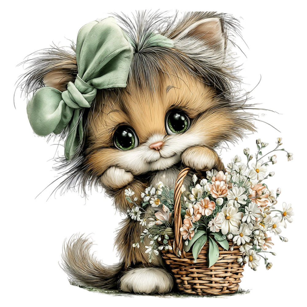 Whimsical Spring Cat Fabric Panel 22