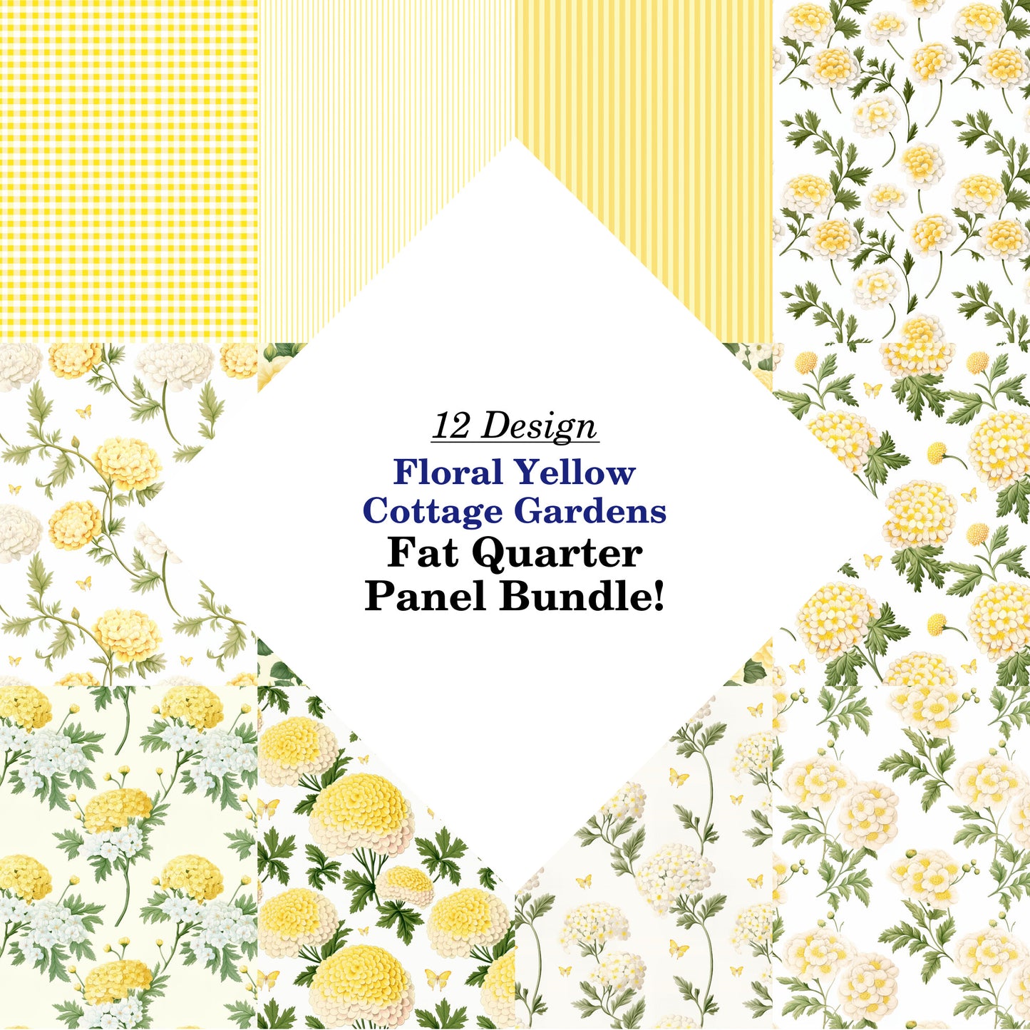 Floral Yellow Cottage Gardens Fat Quarter Bundle