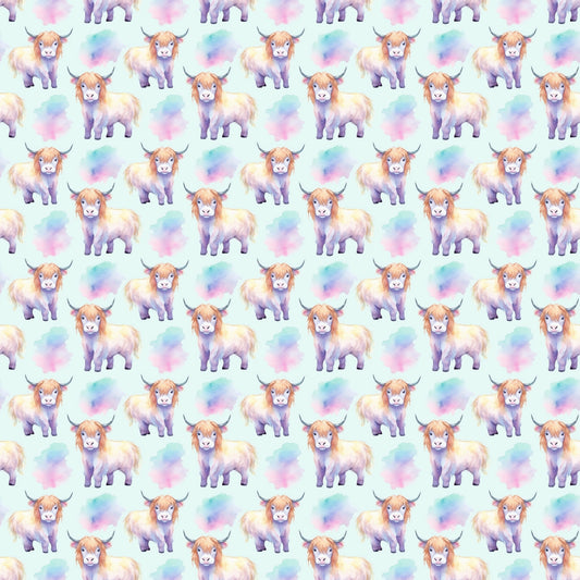 Funky Highland Cows Pattern 6 Quilting Cotton Fabric