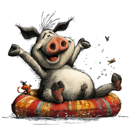 Whimsical Quirky Pool Float Pig Fabric Panel 15