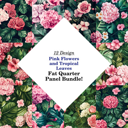 Pink Flowers and Tropical Leaves Fat Quarter Bundle