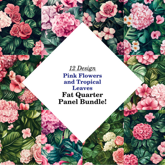 Pink Flowers and Tropical Leaves Fat Quarter Bundle