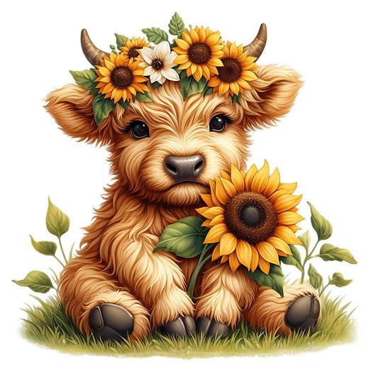 Sunflower Highland Cows Fabric Panel 25