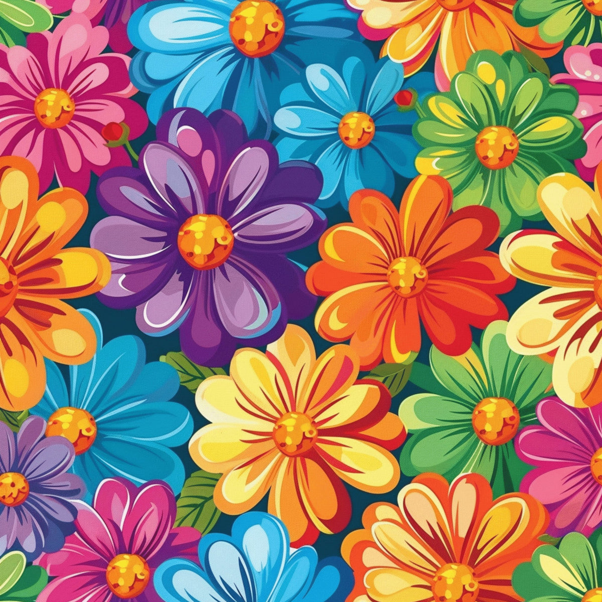 Daily Deal: Rainbow Hippie Flowers Pattern 9 Quilting Cotton Fabric - 45" x 5 Yards"