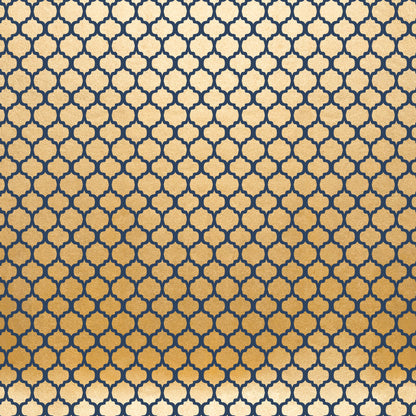 navy blue, gold, quatrefoil pattern, geometric design, moroccan motif, repeating pattern, ornate shapes, interlocking design, metallic gold, deep blue, arabesque pattern, decorative motif, lattice design, elegant pattern, quilting cotton, fabric panel, celebration theme, luxurious colors, seamless repeat, intricate geometry