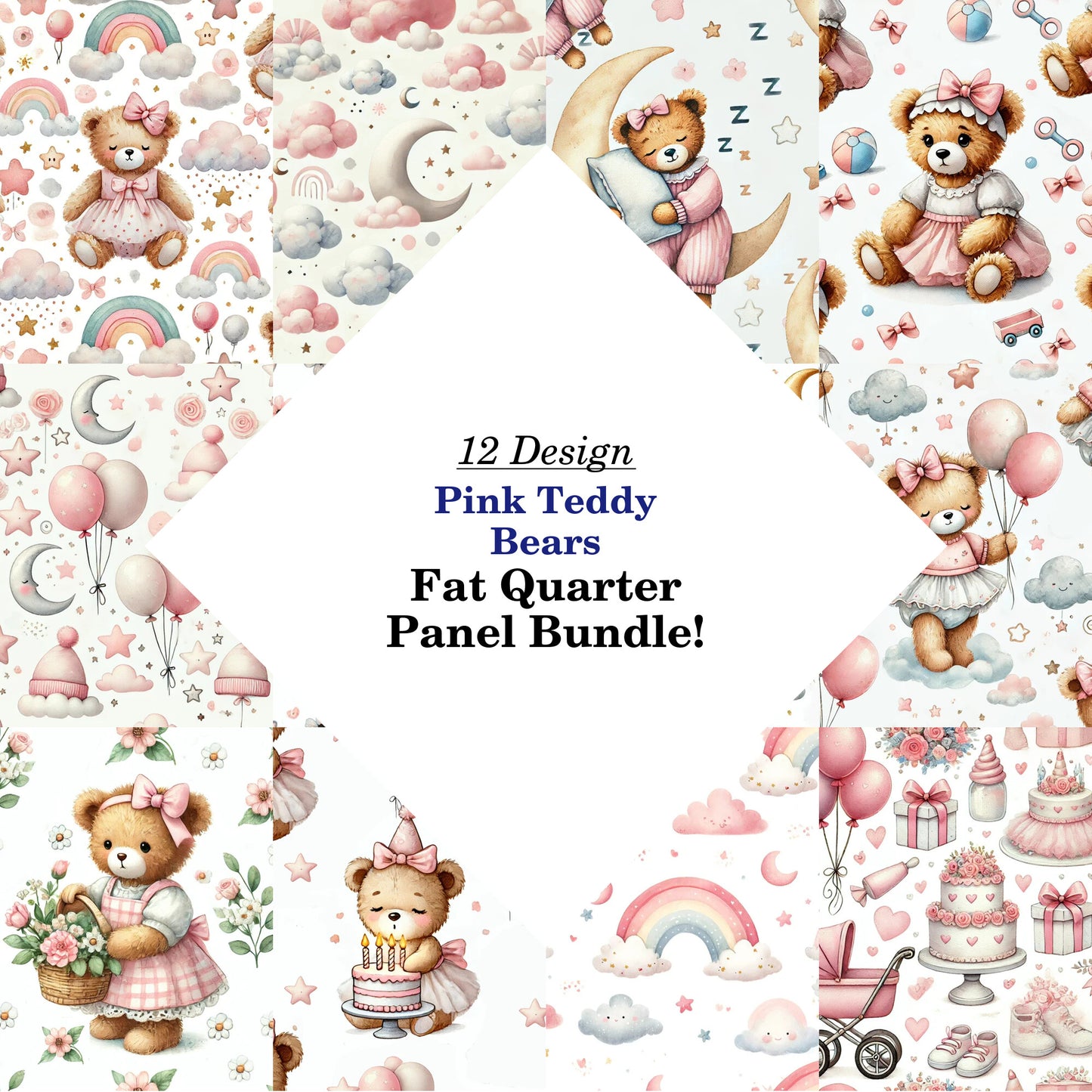 Pink Teddy Bears Fat Quarter Bundle