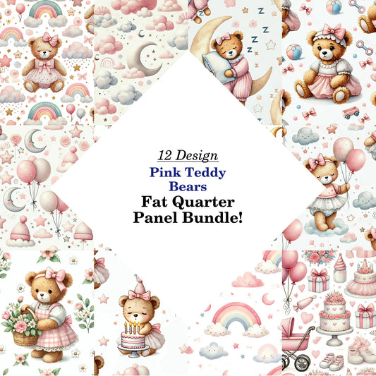 Pink Teddy Bears Fat Quarter Bundle