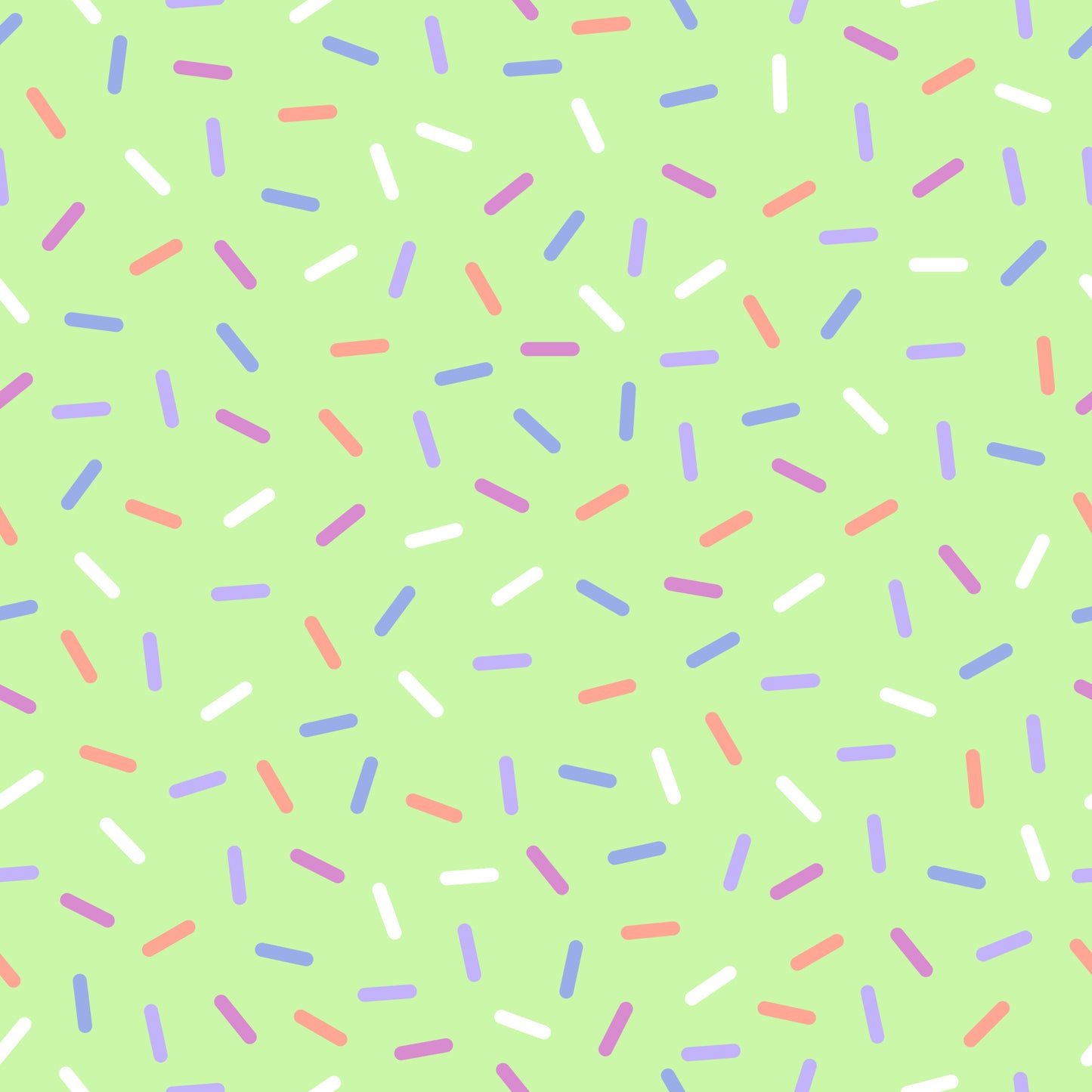rainbow sprinkles, colorful dashes, green background, lime green, pastel colors, pink sprinkles, blue sprinkles, white sprinkles, coral sprinkles, purple sprinkles, scattered pattern, confetti design, sweet treats, bakery theme, cheerful mood, whimsical style, quilting cotton, fabric panel, bright colors, playful pattern