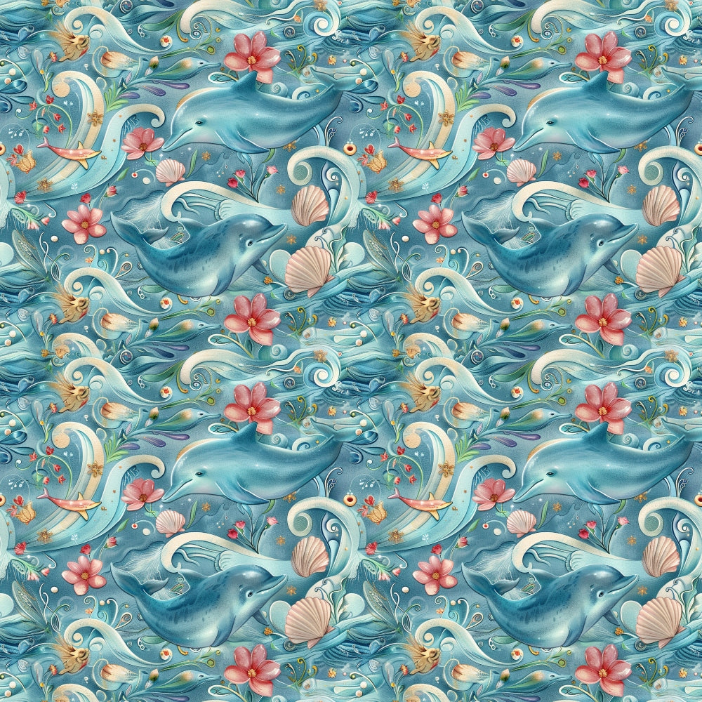 Daily Deal: Swimming with Dolphins Pattern 3 Quilting Cotton Fabric - 118" x 0.5 Yards"